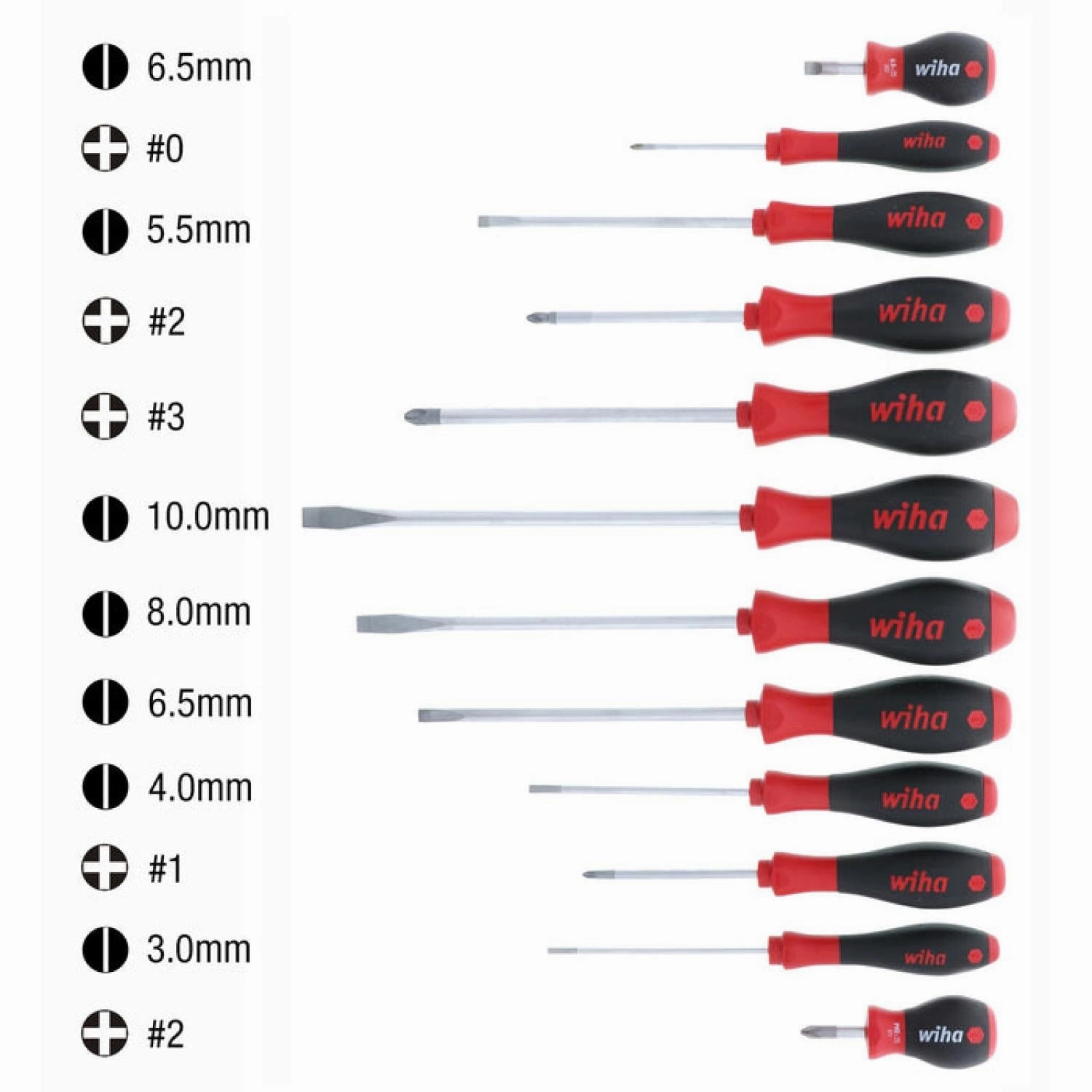 Wiha Tools 30297 SoftFinish Slotted/Phillips Screwdriver Set, 12 Pc. Set