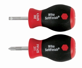 Wiha Tools 31190 SoftFinish Stubby Slotted / Phillips Screwdriver Set, 4.0 mm x 25 mm / #1 x 25 mm, 2 Pc.