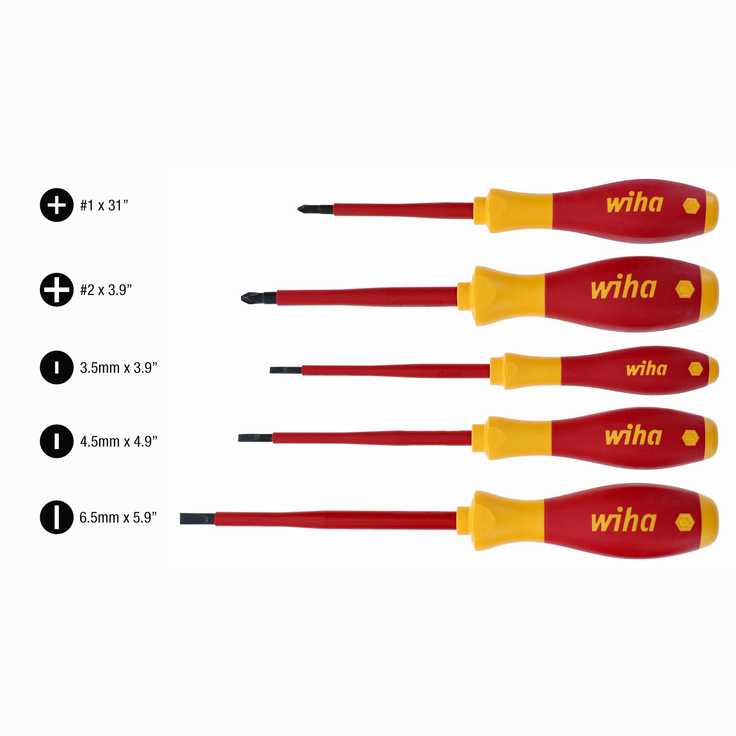 Wiha Tools 32084 Slotted and Phillips Insulated Screwdriver Set 5-Piece