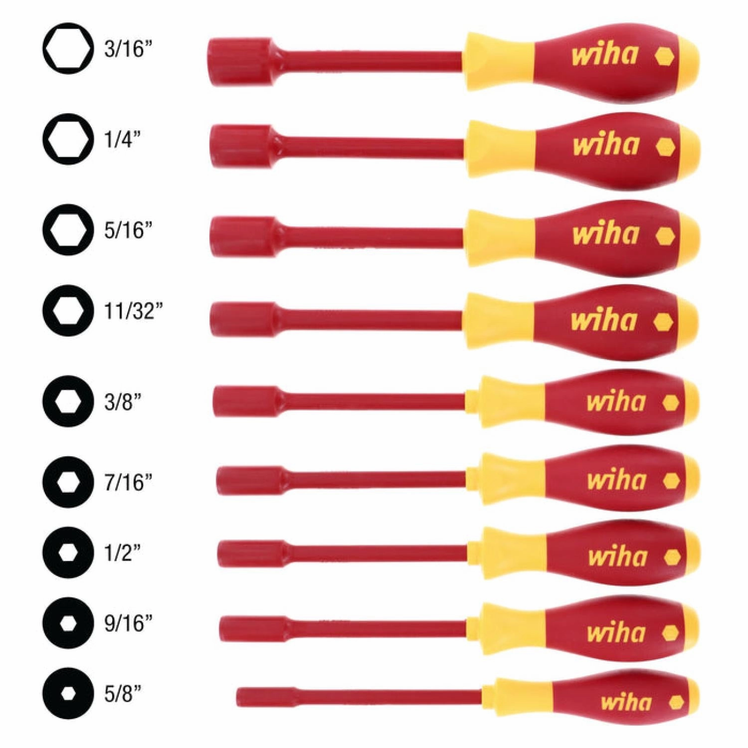 Wiha Tools 32288 9 Piece Insulated Nut Driver SAE Set