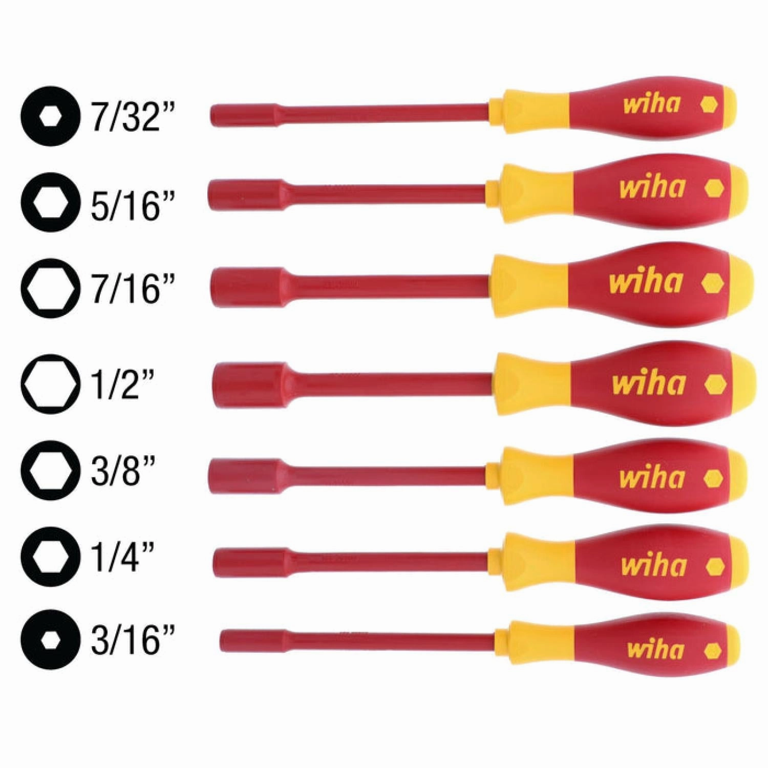 Wiha Tools 32294 7 Piece Insulated Nut Driver SAE Set