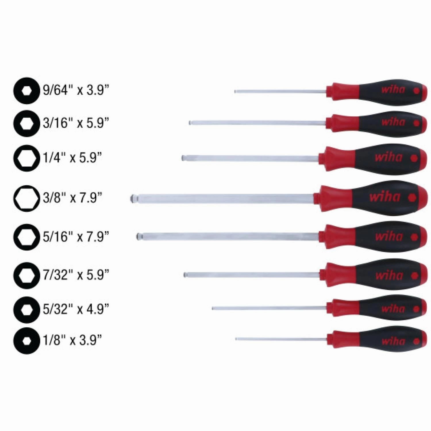 Wiha Tools 36793 MagicRing Ball End Inch Screwdriver 8 Piece Set