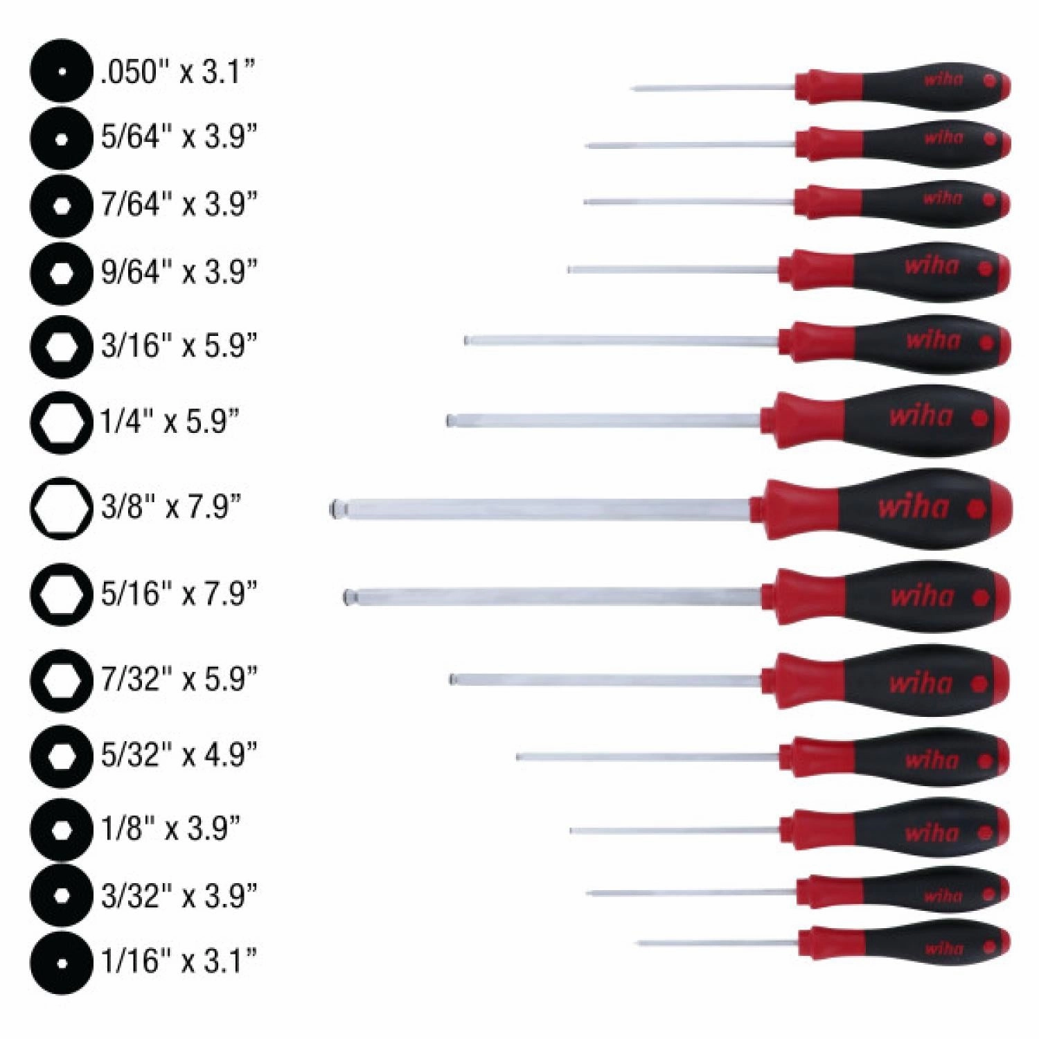 Wiha Tools 36795 MagicRing Ball End Screw Holding Hex Inch Screwdriver Set, 13 Pc.