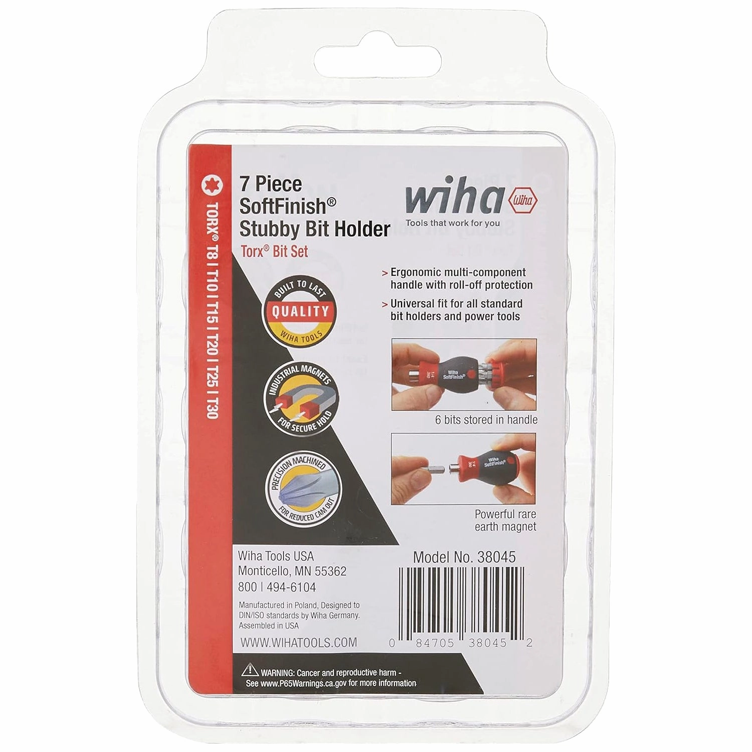 Wiha Tools 38045  6-in-1 Stubby Bit Holder, TORX Set