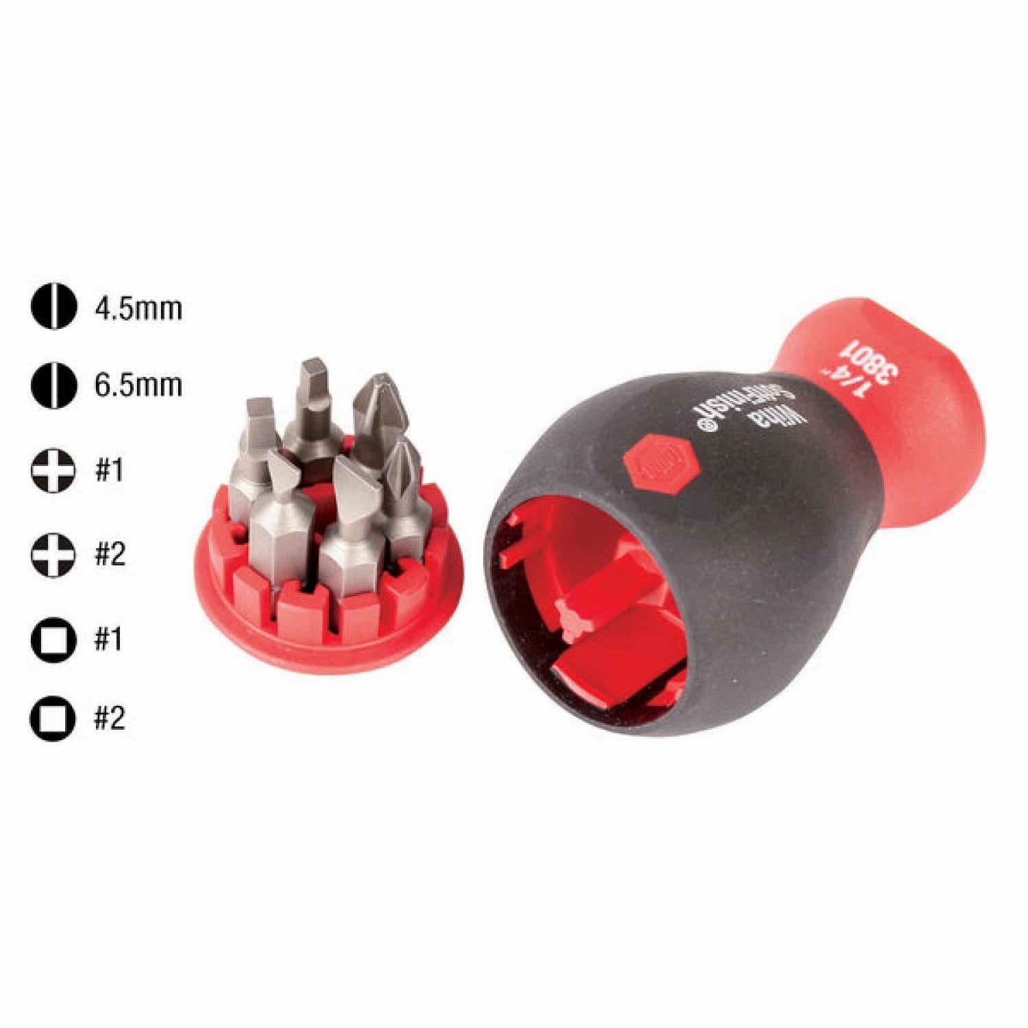 Wiha Tools 38048 6-in-1 Stubby Bit Holder, Slotted Phillips Square Set