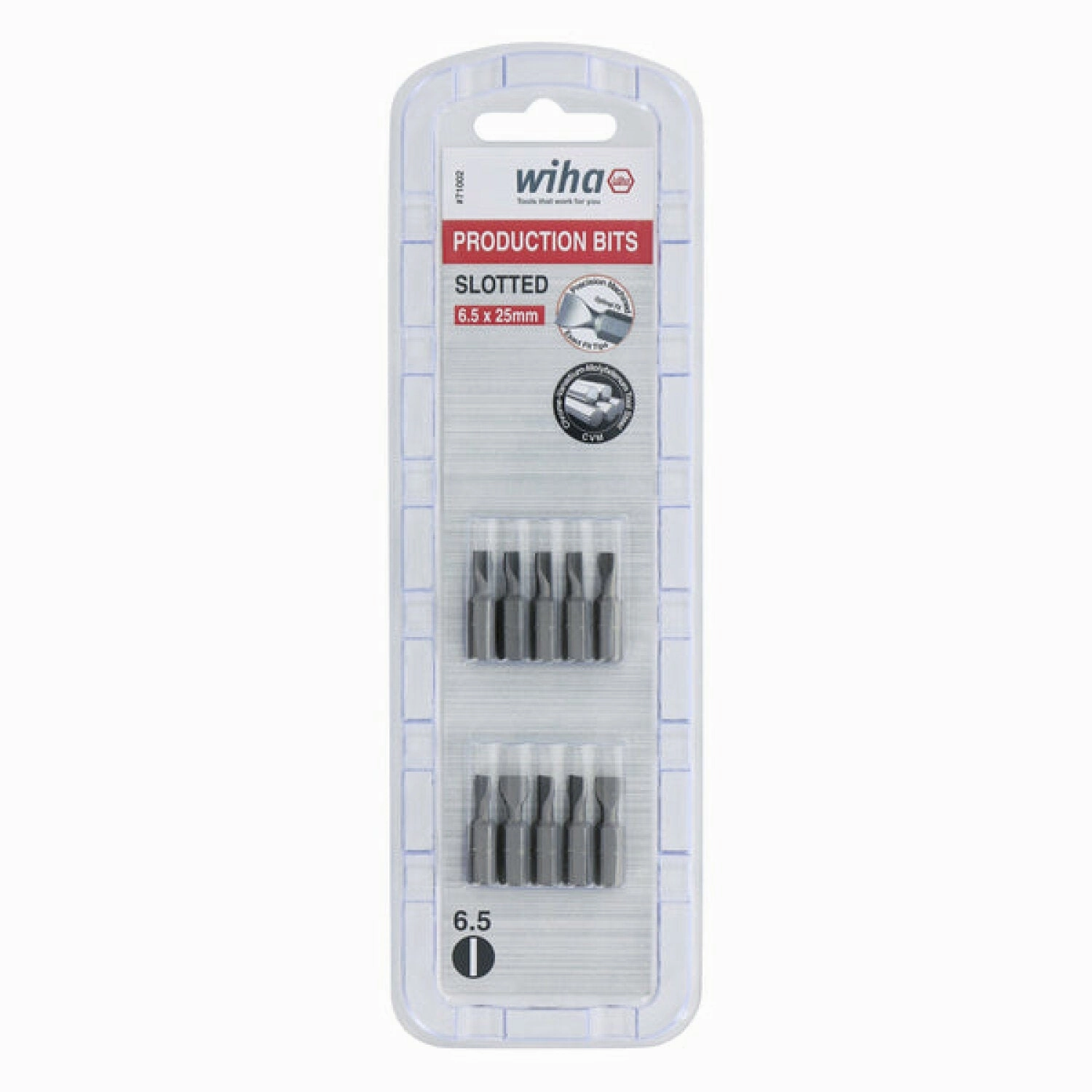Wiha Tools 71002 6.5mm x 25mm Slotted Insert Bit, 10 Pack