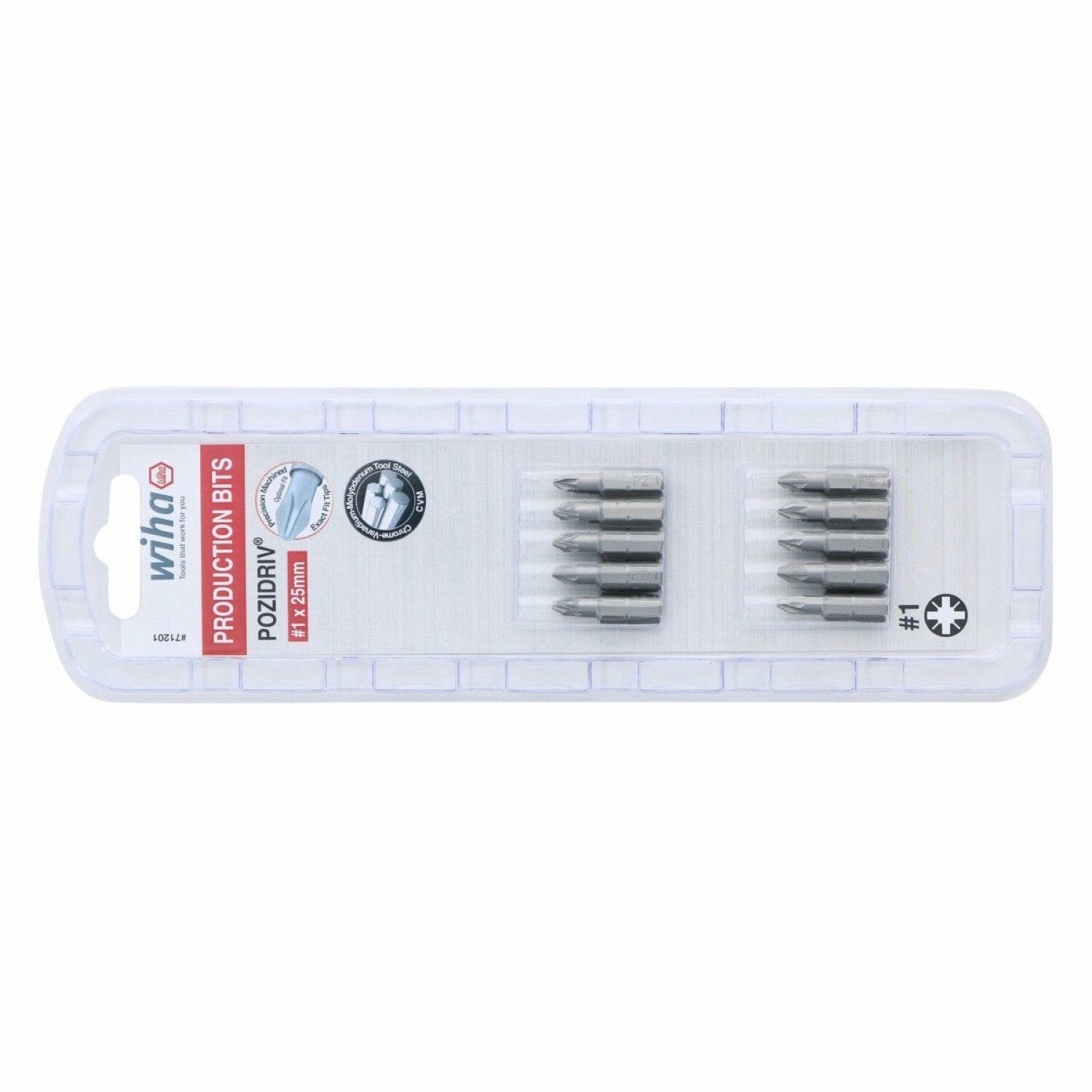 Wiha Tools 71201 #1 x 25mm PoziDriv Insert Bit, 10 Pack