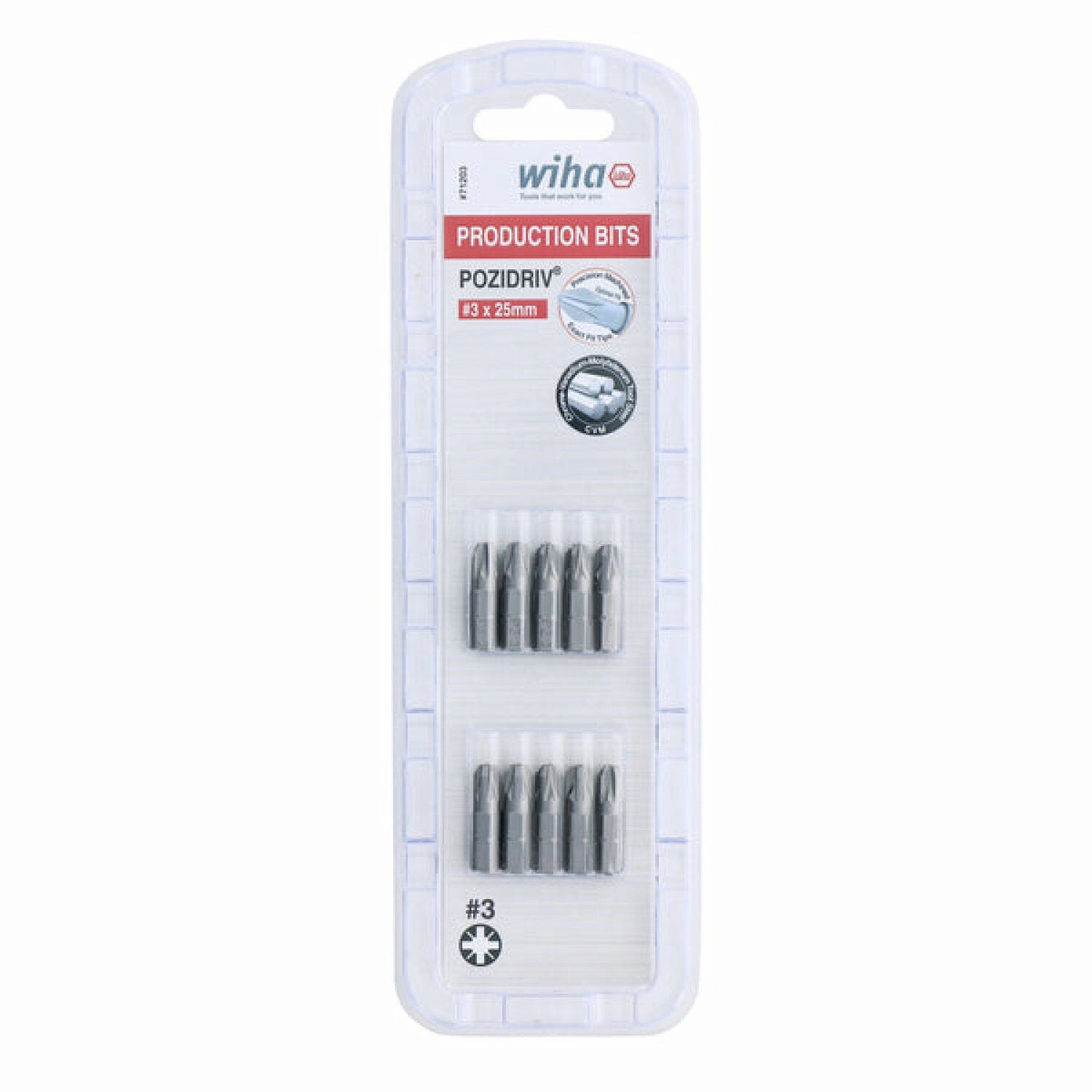 Wiha Tools 71203 #3 x 25mm PoziDriv Insert Bit, 10 Pack