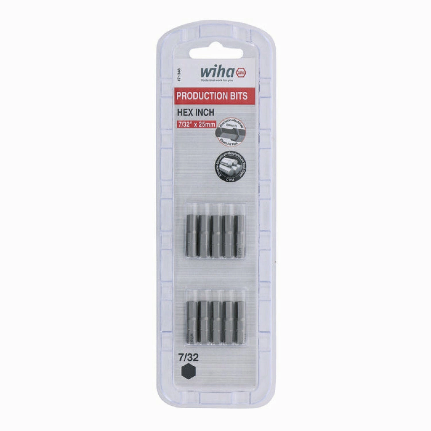 Wiha Tools 71348 Hex Inch Insert Bits, 7/32" x 25 mm, 10 Pk.