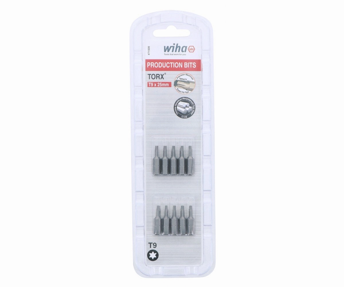 Wiha Tools 71509 T9 x 38mm TORX Insert Bit, 10 Pack