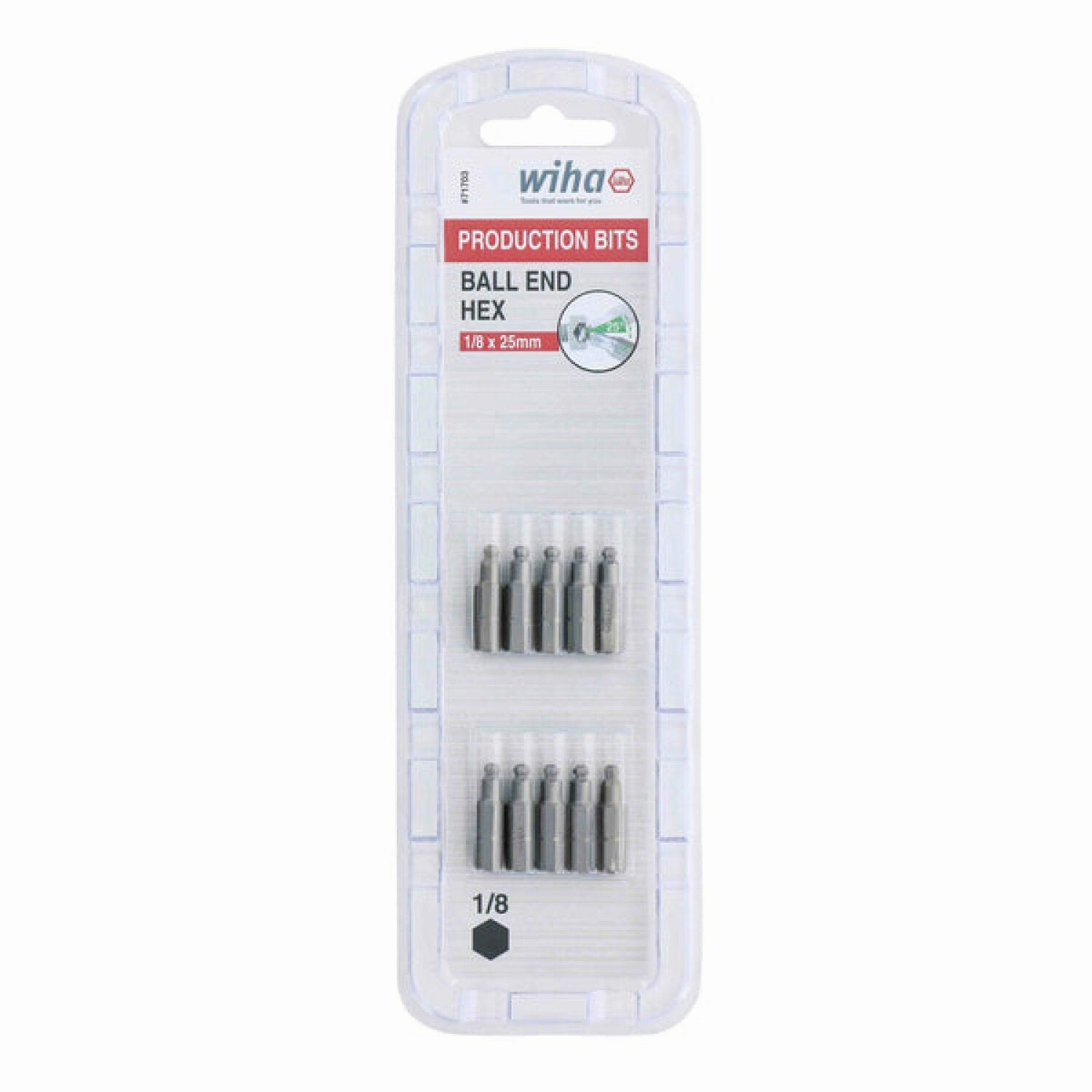 Wiha Tools 71703 Ball-End Hex inch Insert Bit, 1/8" x 25mm, 10 Pieces
