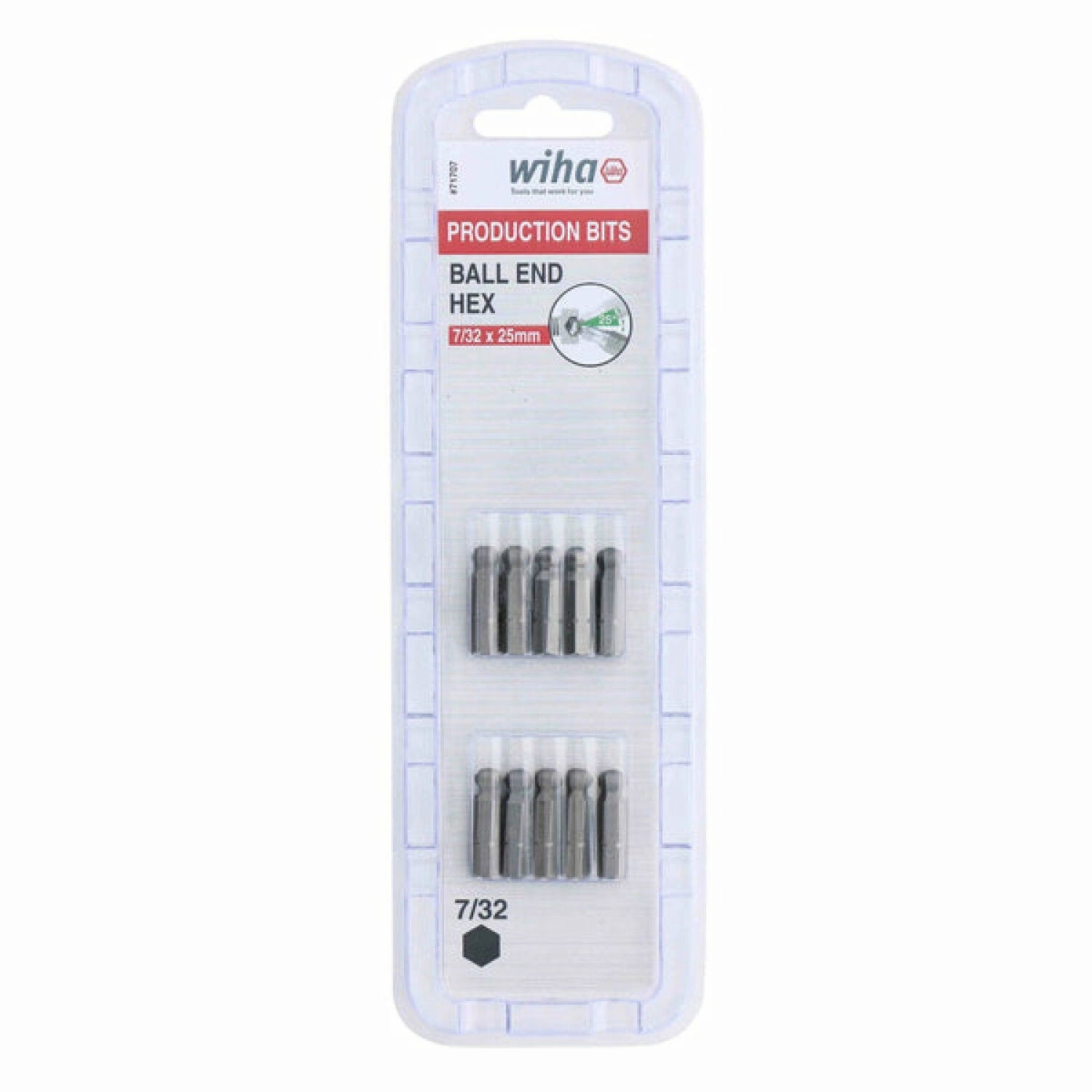 Wiha Tools 71707 7/32" x 38mm Ball End Hex Insert Bit, 10 Pack