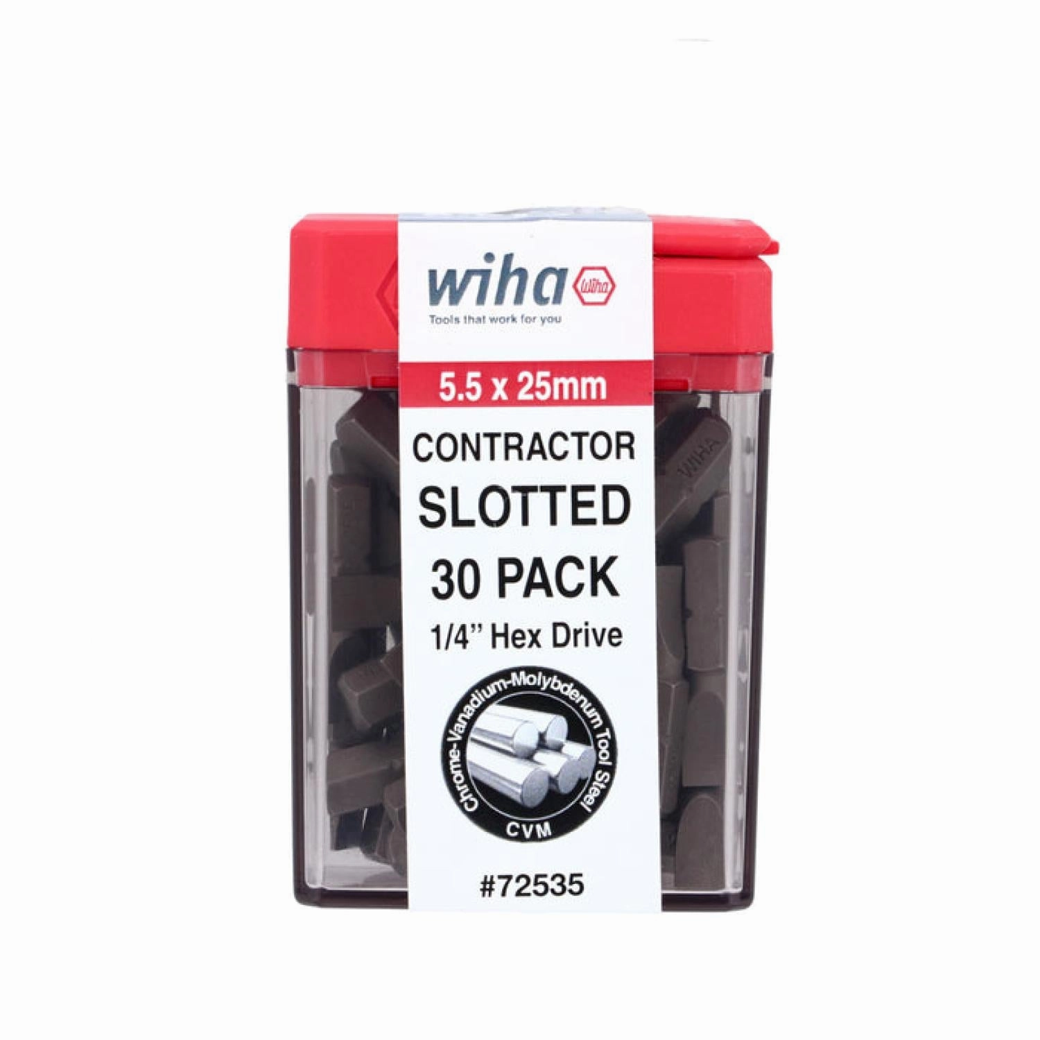 Wiha Tools 72535 Slotted 5.5mm Contractor Insert Bit, 30 Piece