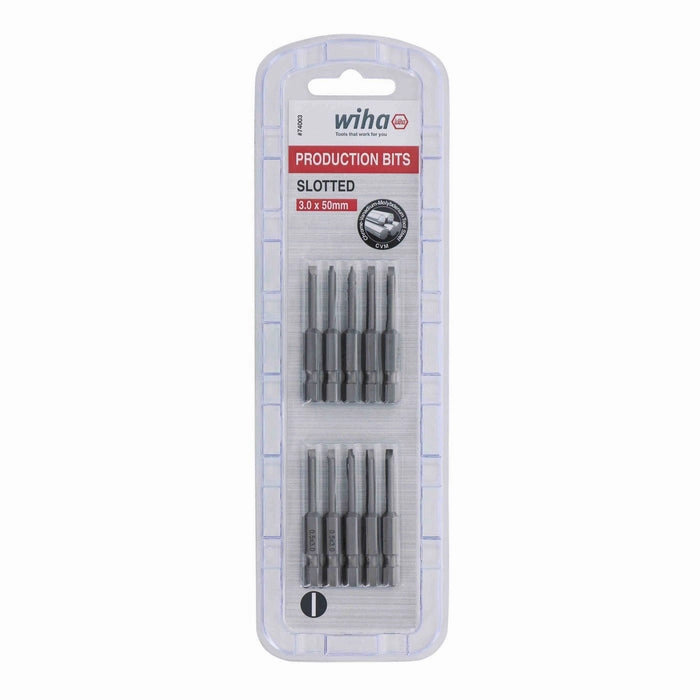 Wiha Tools 74003 Slotted Power Bit, 3.0 mm x 50 mm, 10 Pk.
