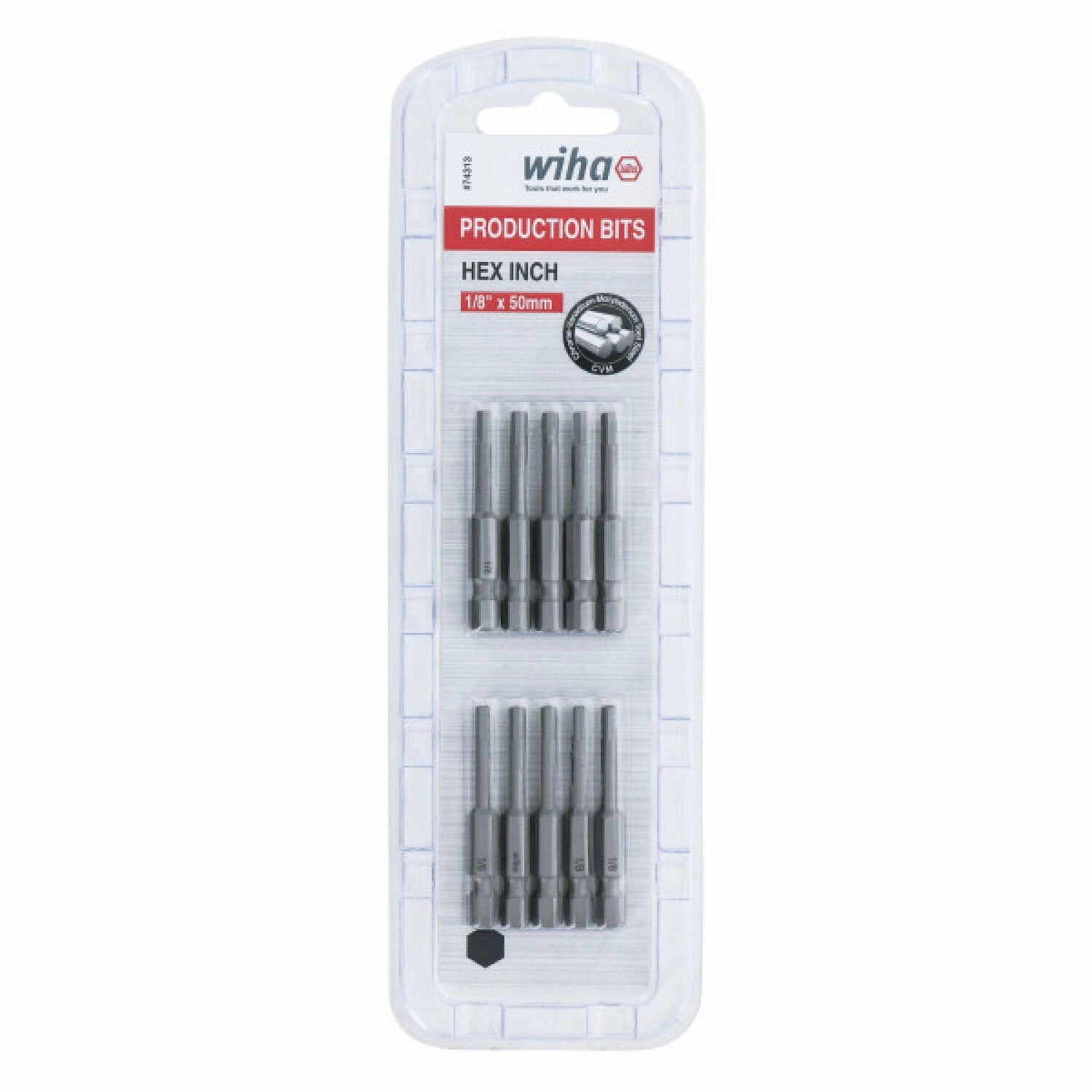 Wiha Tools 74313 Hex Inch Power Bit, 1/8" x 50 mm, 10 Pk.