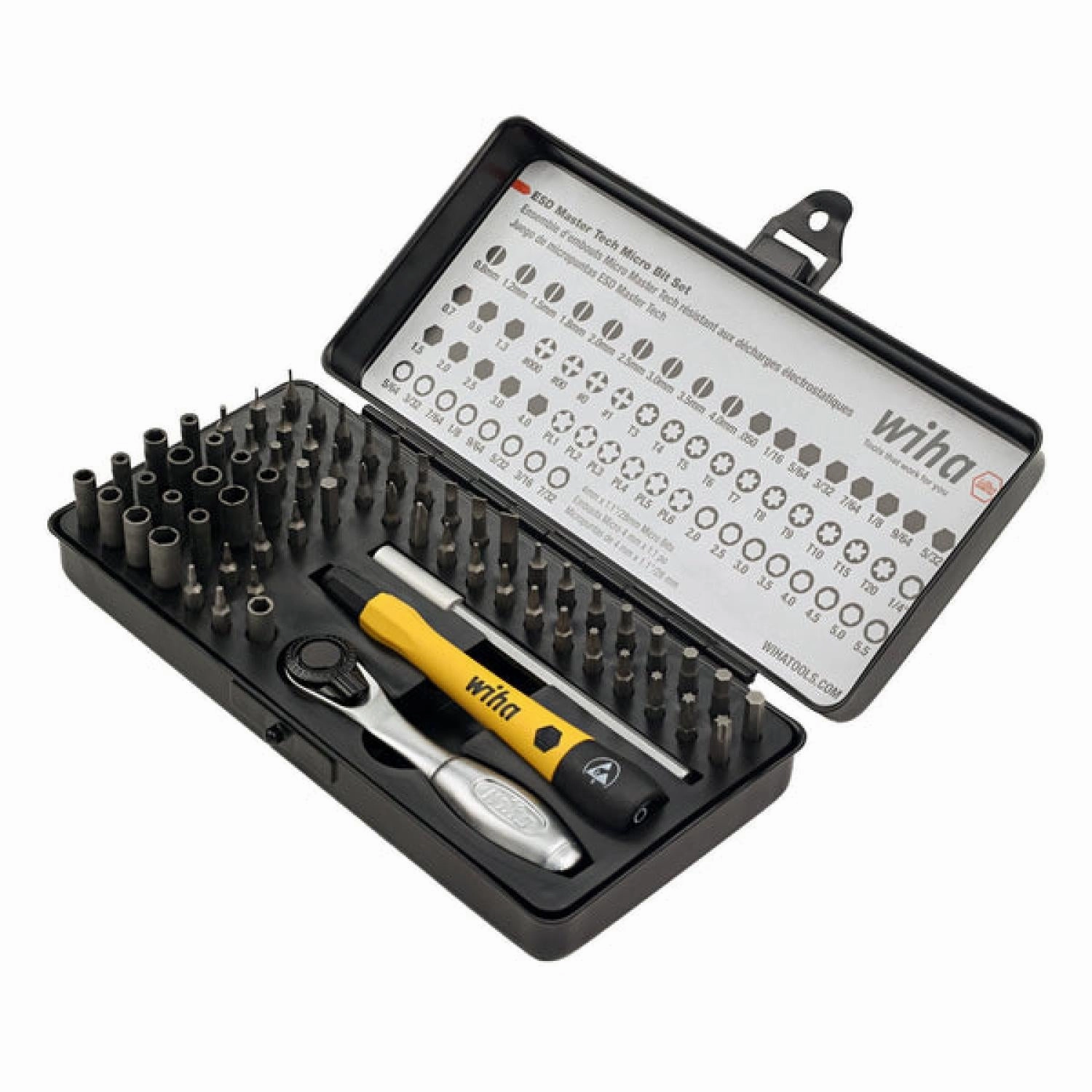 Wiha Tools 75965 Precision Micro Bit Ratchet Steel Storage Box, 65-Piece