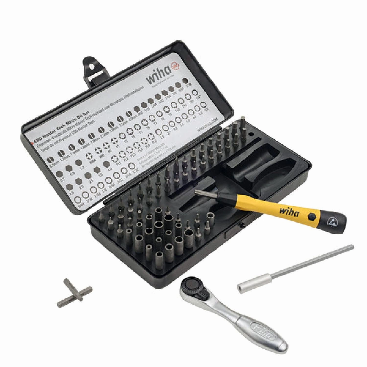 Wiha Tools 75965 Precision Micro Bit Ratchet Steel Storage Box, 65-Piece